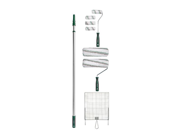 Kit de rouleaux de peinture Parkside avec perche télescopique et grille à peinture.
