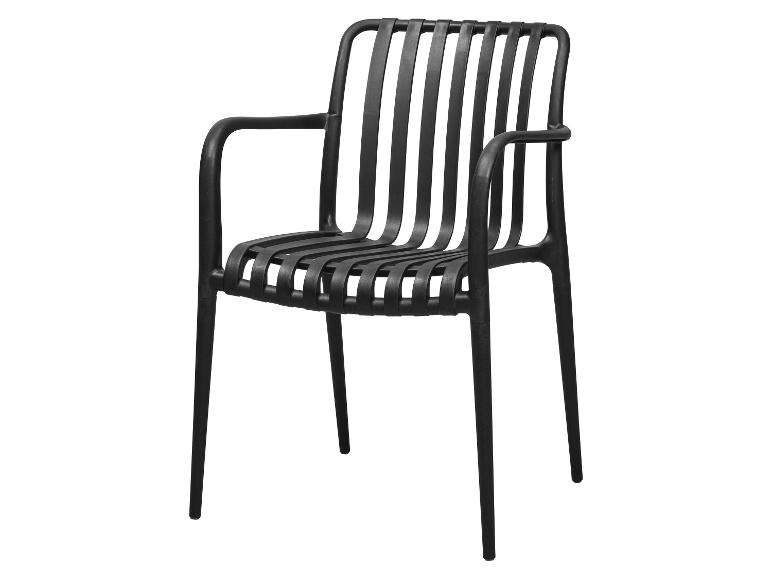 Chaise d'extérieur noire avec accoudoirs et assise et dossier à lattes