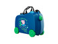 Une valise bleue avec des roues avec Peppa Pig