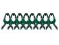 Huit serre-joints à ressort verts et noirs avec poignées caoutchoutées, alignés.