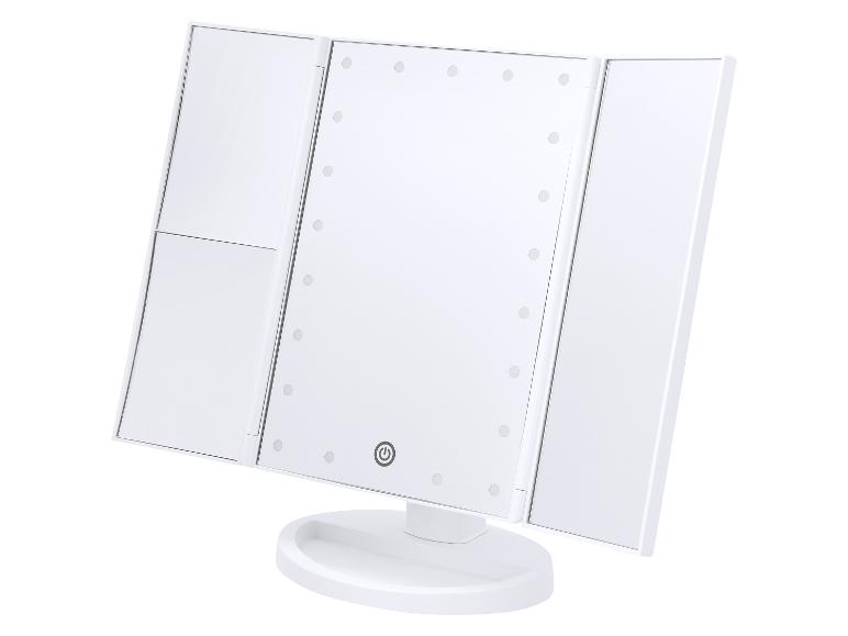 Miroir de maquillage blanc à trois volets avec éclairage LED et interrupteur tactile