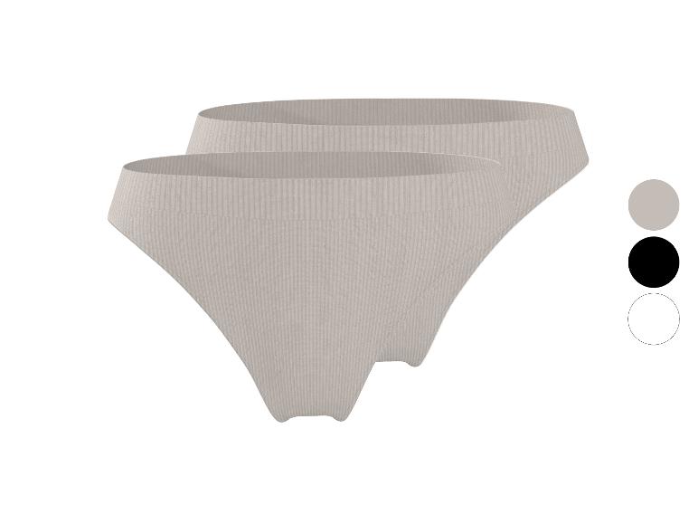 Lot de deux culottes côtelées en coton pour femme en beige, avec options de couleur noire et blanche.
