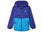 Veste softshell bleue à capuche pour enfants, avec un imprimé robot.