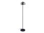 Un lampadaire noir avec un abat-jour rond.