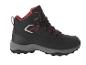 Des chaussures de randonnée noires avec des lacets rouges.