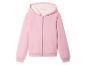 Un sweat-shirt à capuche rose avec fermeture éclair.