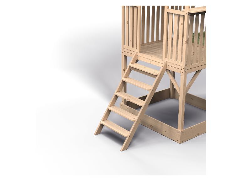 Structure de jeu en bois avec escalier et plateforme surélevée