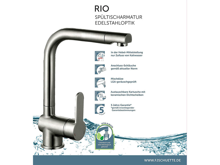 Aller en mode plein écran : Schütte Mitigeur robinet de cuisine RIO, avec bec rétractable - Image 13