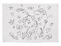 Une toile blanche avec un dessin d'une licorne, d'étoiles, d'arcs-en-ciel et de papillons.