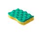 Une éponge à vaisselle jaune et verte avec une surface ondulée.