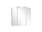 Armoire de salle de bain blanche avec miroir, trois portes et barre lumineuse LED intégrée.
