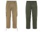 Deux pantalons : un cargo beige et un vert à cordon.