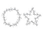 Une couronne et une étoile de Noël argentées avec des lumières LED.