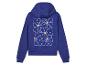Un sweat-shirt bleu avec un motif floral sur le dos.