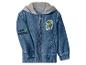 Veste en jean pour enfants avec capuche grise et écusson de chien de dessin animé.
