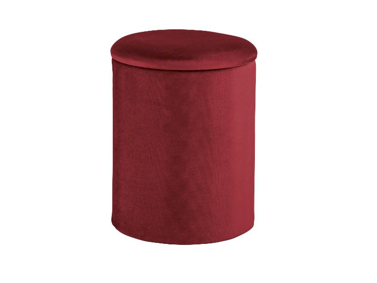 Pouf en velours rouge avec rangement.
