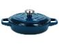 Mini cocotte en fonte bleue avec couvercle et bouton argenté