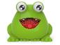 Grenouille jouet verte avec de grands yeux et une bouche rouge