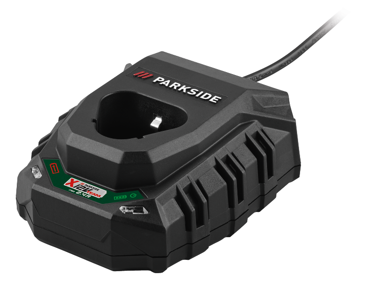 Chargeur de batterie noir pour outils électriques avec logo X 12 V Team et indicateurs lumineux.