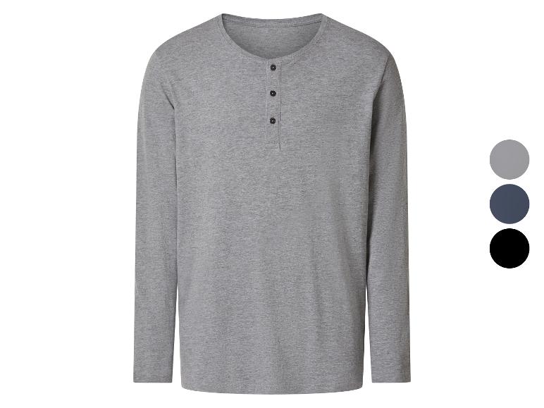 T-shirt homme à manches longues avec boutons en gris, bleu et noir