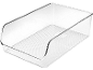 Organisateur de rangement en plastique transparent avec façade inclinée et fond nervuré.
