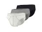 Lot de trois slips en coton blanc, gris et noir.