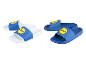Claquettes Lidl bleues et blanches.