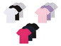 Un ensemble de trois t-shirts de différentes couleurs.