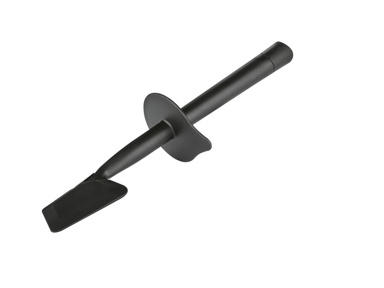Une spatule en silicone noire avec une poignée ergonomique.