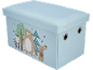 Boîte de rangement bleu clair avec couvercle et imprimé animaux de la forêt.