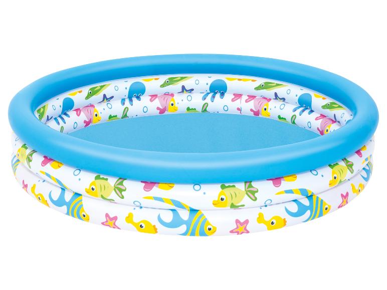 Piscine gonflable pour enfants, décor poissons et animaux marins.