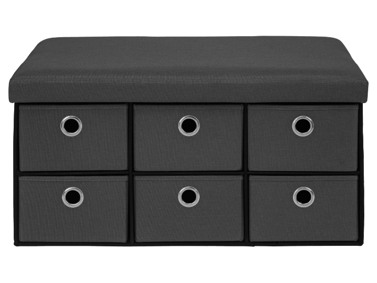 Ottoman gris foncé avec six tiroirs de rangement