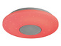 Un luminaire de plafond rond de couleur rose avec un haut-parleur intégré.