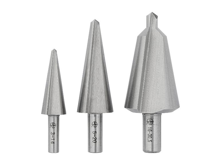 Trois forets coniques de différents diamètres.