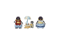 Trois figurines de pingouins, une avec un chariot de glaces.