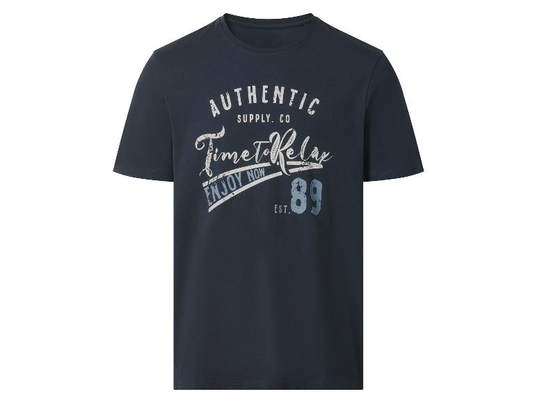 T-shirt bleu marine avec l'inscription 'AUTHENTIC SUPPLY. CO Time To Relax ENJOY NOW EST. 89'