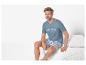 Pyjama homme : t-shirt et short rayés, inscription « Cozy Wknd ».