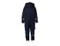 Combinaison softshell bleu foncé pour enfants avec détails réfléchissants et capuche.