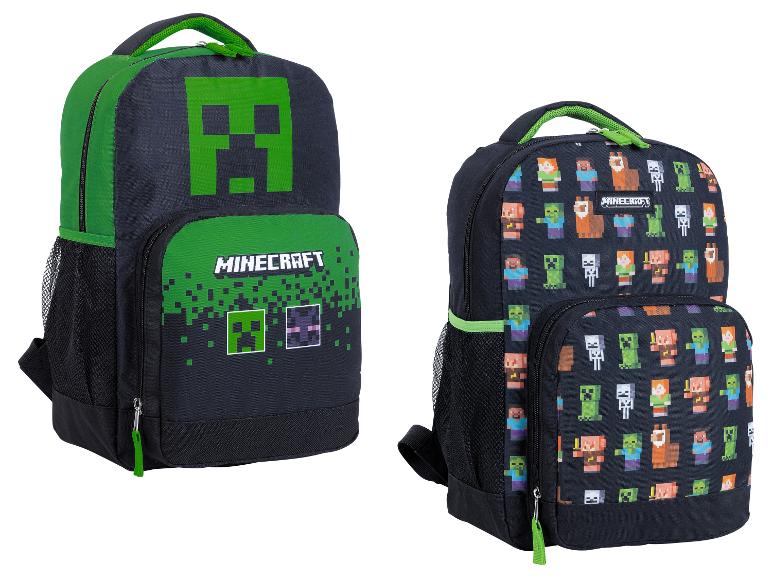 Deux sacs à dos noirs avec des accents verts et des imprimés de personnages de jeux vidéo.