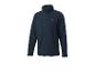Veste polaire bleu foncé avec fermeture éclair et petit logo gris sur la poitrine.