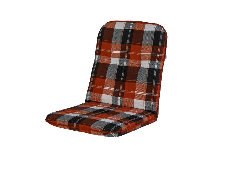 Un coussin de chaise à carreaux rouge, blanc et noir