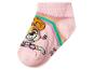 Chaussette enfant rose avec motif chiot et rayures arc-en-ciel