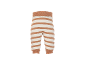 Pantalon bébé rayé blanc et marron avec taille et poignets côtelés.