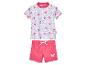 Maillot de bain deux pièces fille, haut manches courtes imprimé papillons, bas rose.
