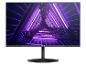 Moniteur d'ordinateur noir avec une image abstraite de lumières violettes à l'écran.