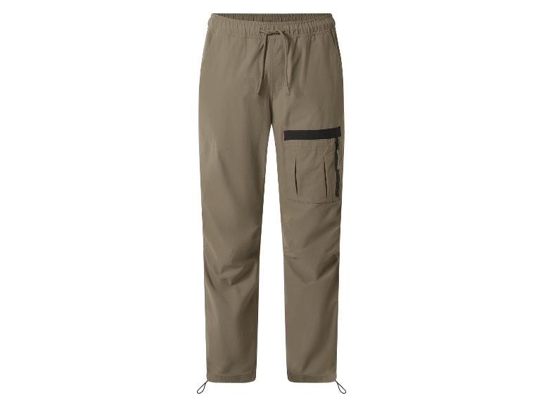 Pantalon cargo homme kaki avec taille élastique et poche latérale.