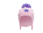 Bonnet d'hiver rose pour enfant avec pompon violet et fleurs brodées.