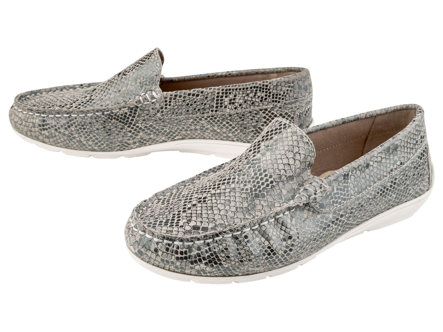 esmara® Mocassins pour femme, avec semelle de propreté rembourrée en cuir (38, argent)