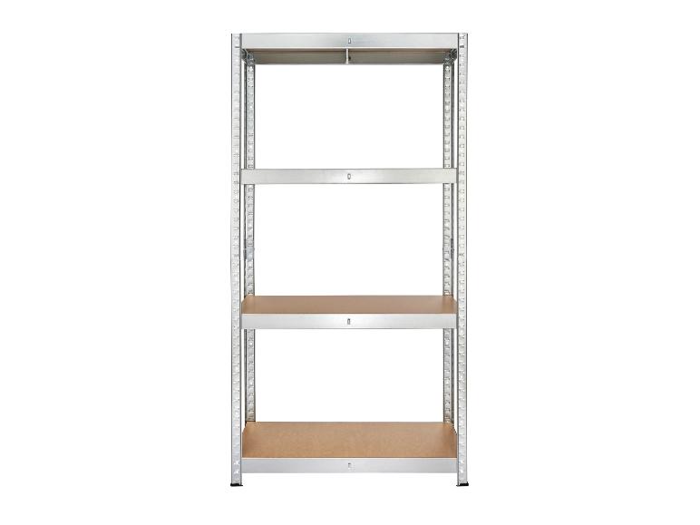 Étagère métallique avec quatre niveaux en bois, idéale pour le rangement.