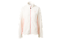 Veste polaire blanche avec fermeture éclair et empiècements latéraux roses.
